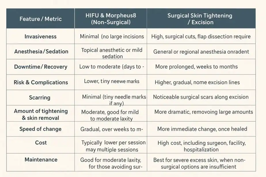 Table showing benefits of Lipo Freeze 2 U Kensington treatments for skin tightening following weight loss injections.